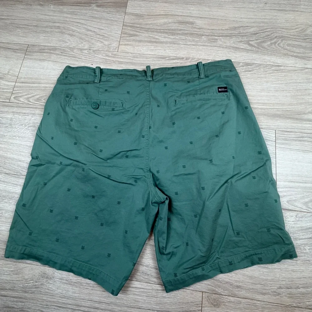 Reyn Spooner Men Green Herringbone Tapa Logo‎ Embroidered Chino Shorts Size 36